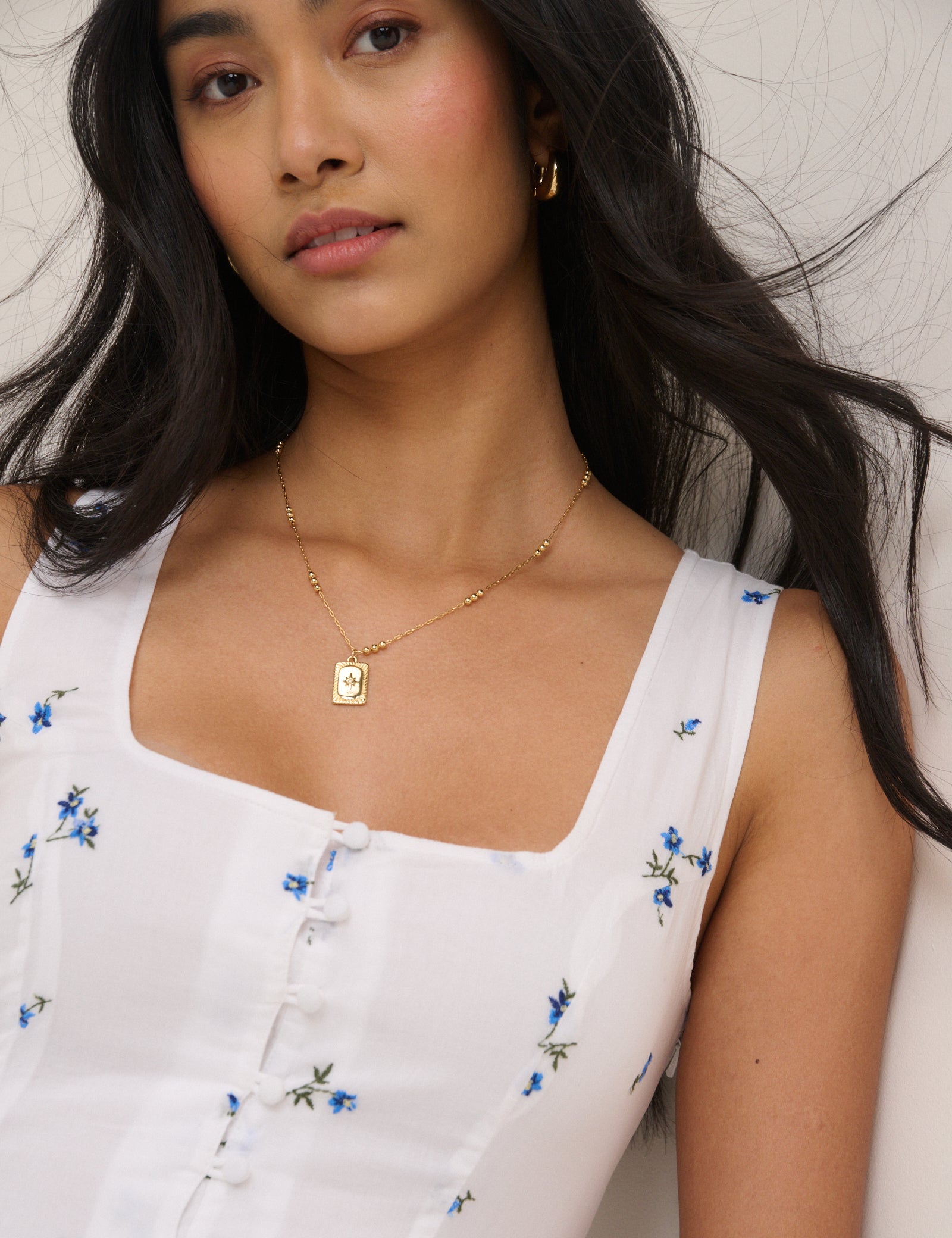 White Floral Drop Waist Cora Midi Dress