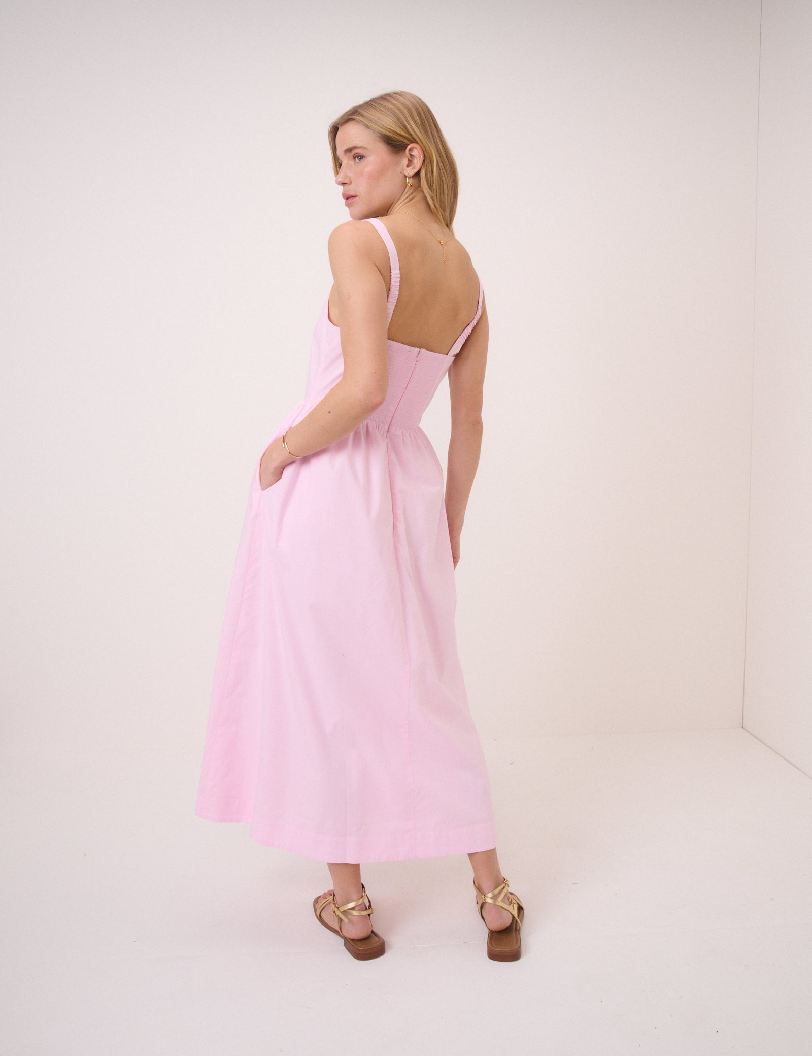 Pink Square Neck Brielle Midi Dress