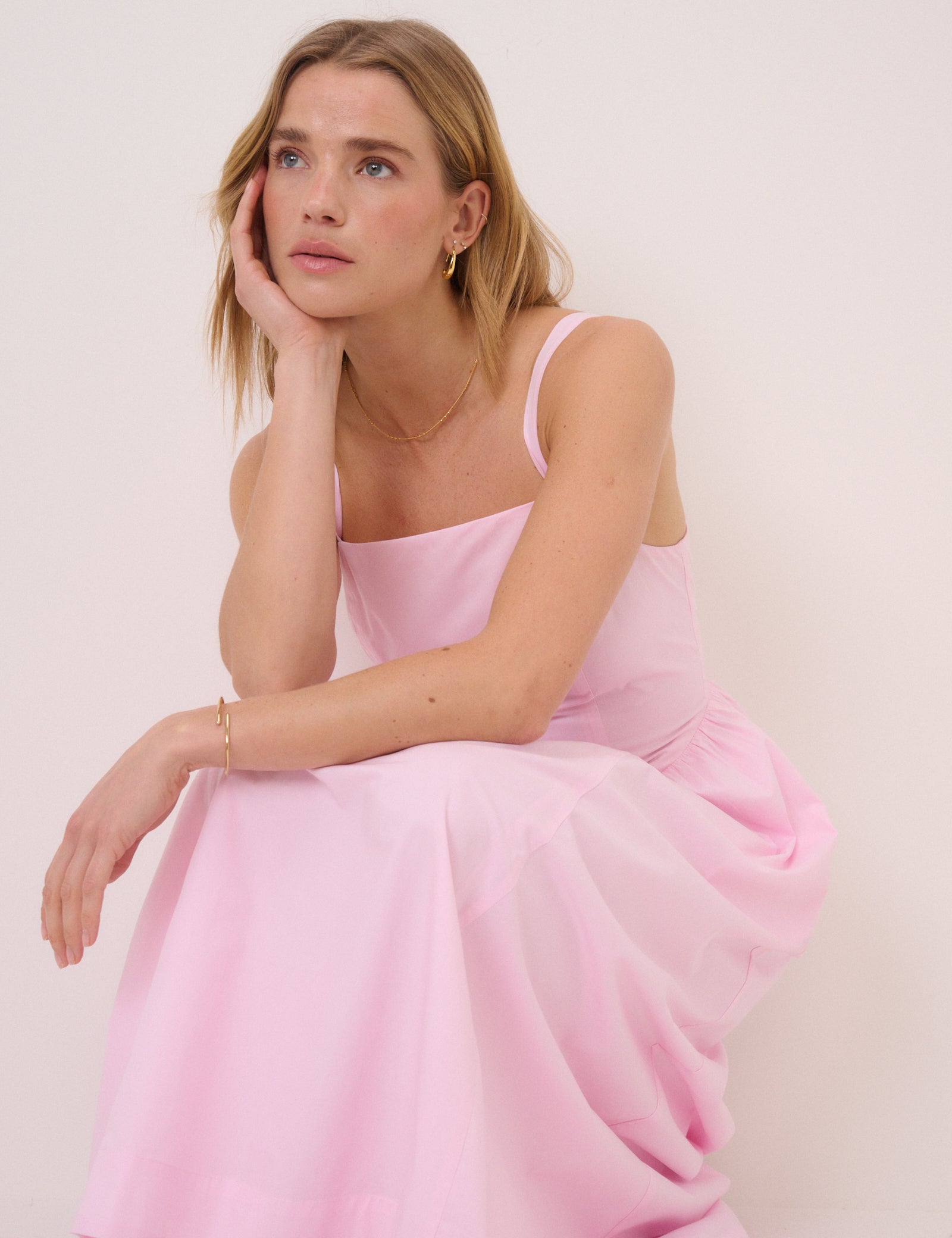 Pink Square Neck Brielle Midi Dress