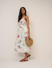 White Printed Halterneck Hallie Midi Dress