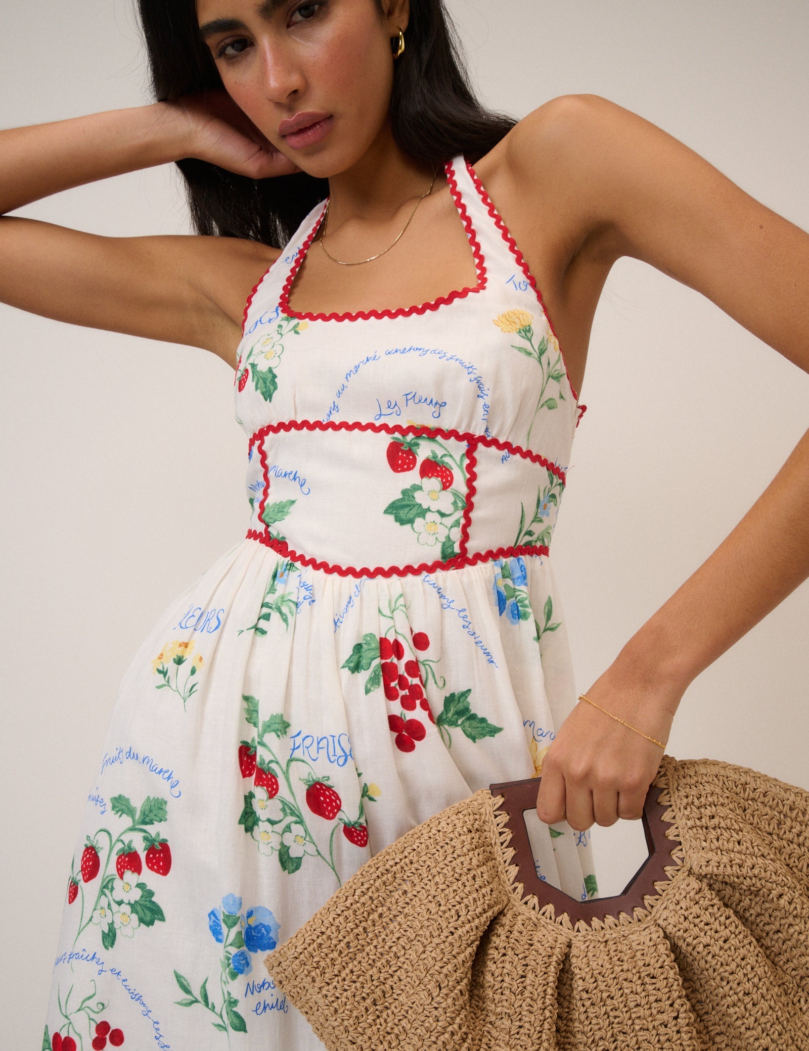 White Printed Halterneck Hallie Midi Dress