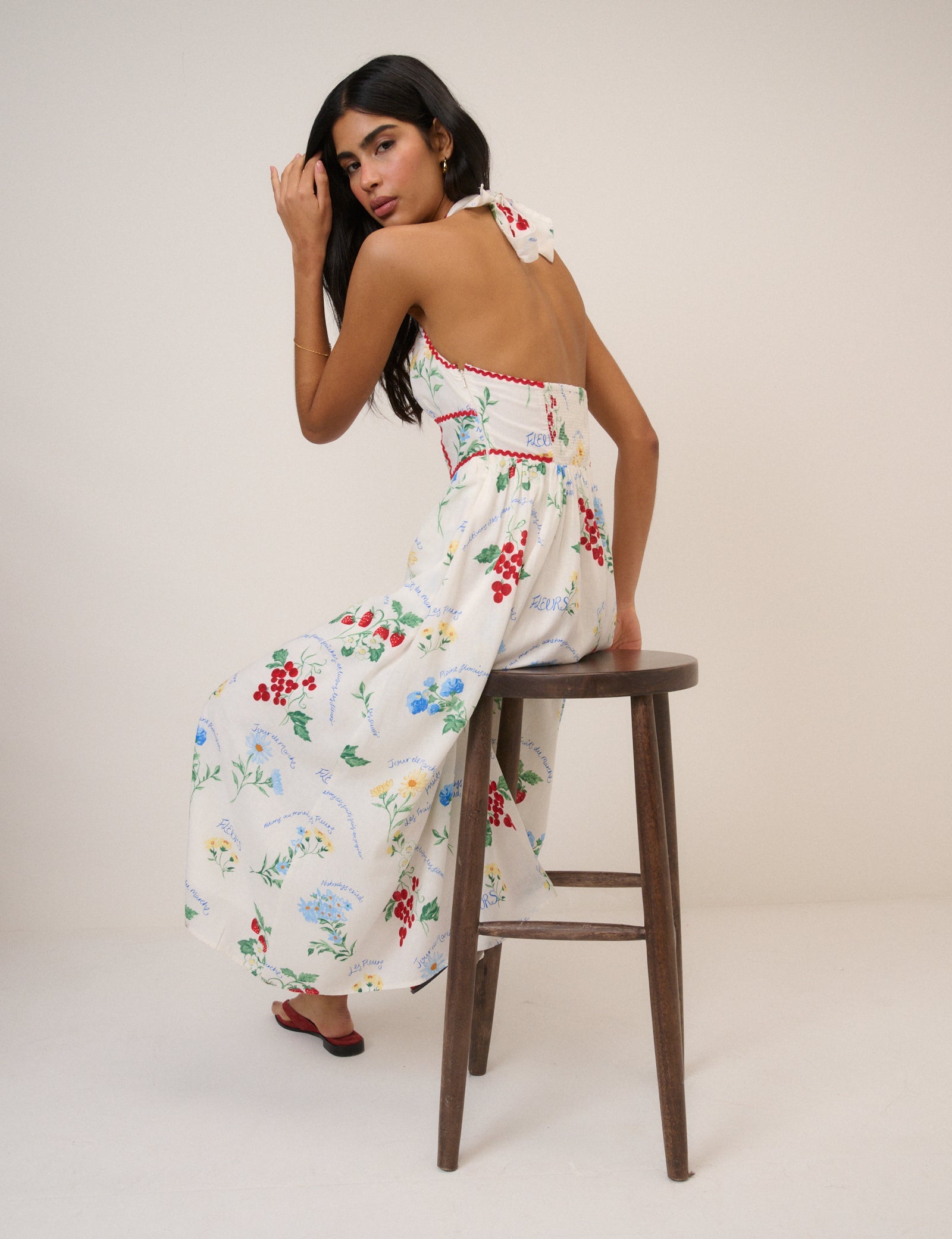 White Printed Halterneck Hallie Midi Dress