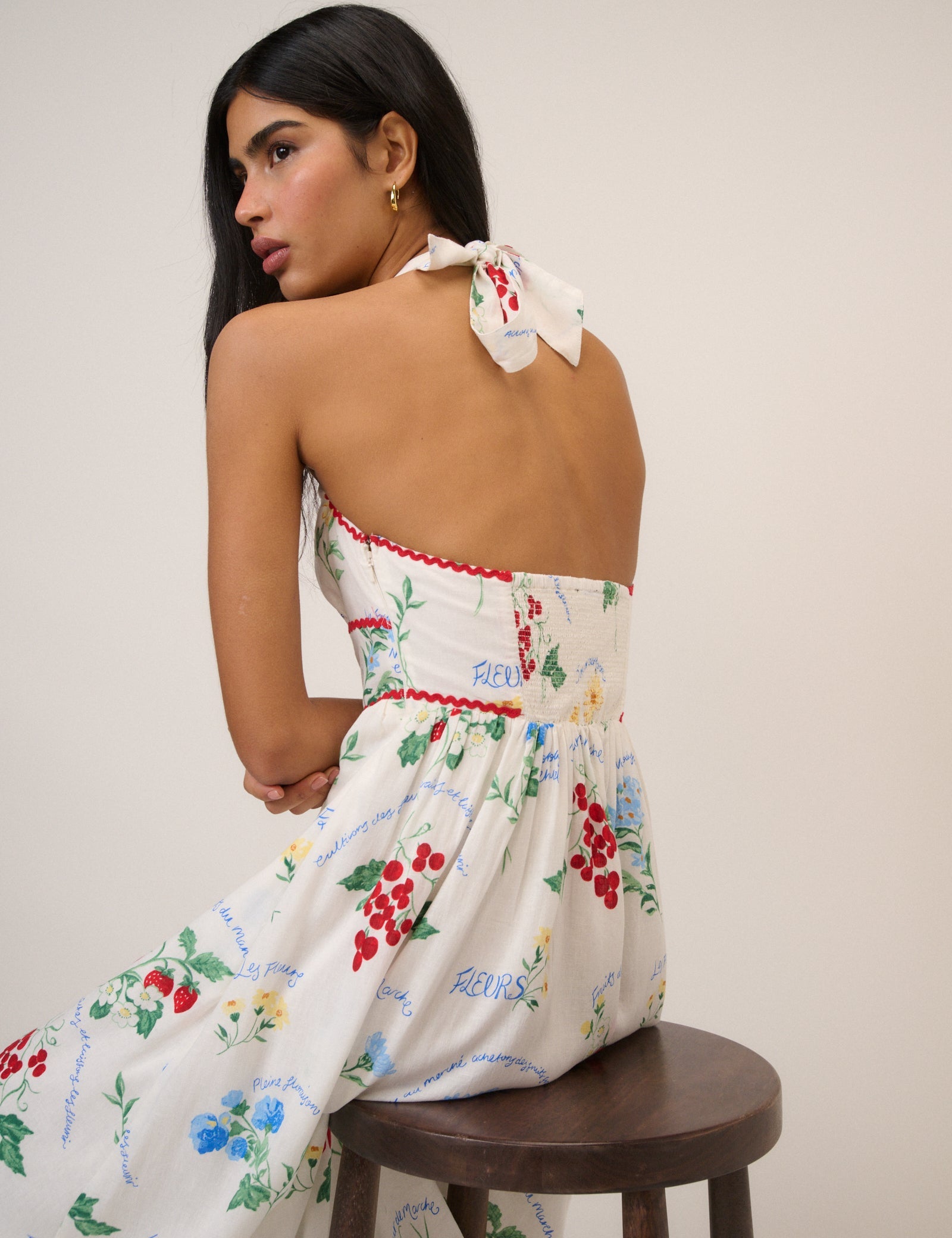White Printed Halterneck Hallie Midi Dress