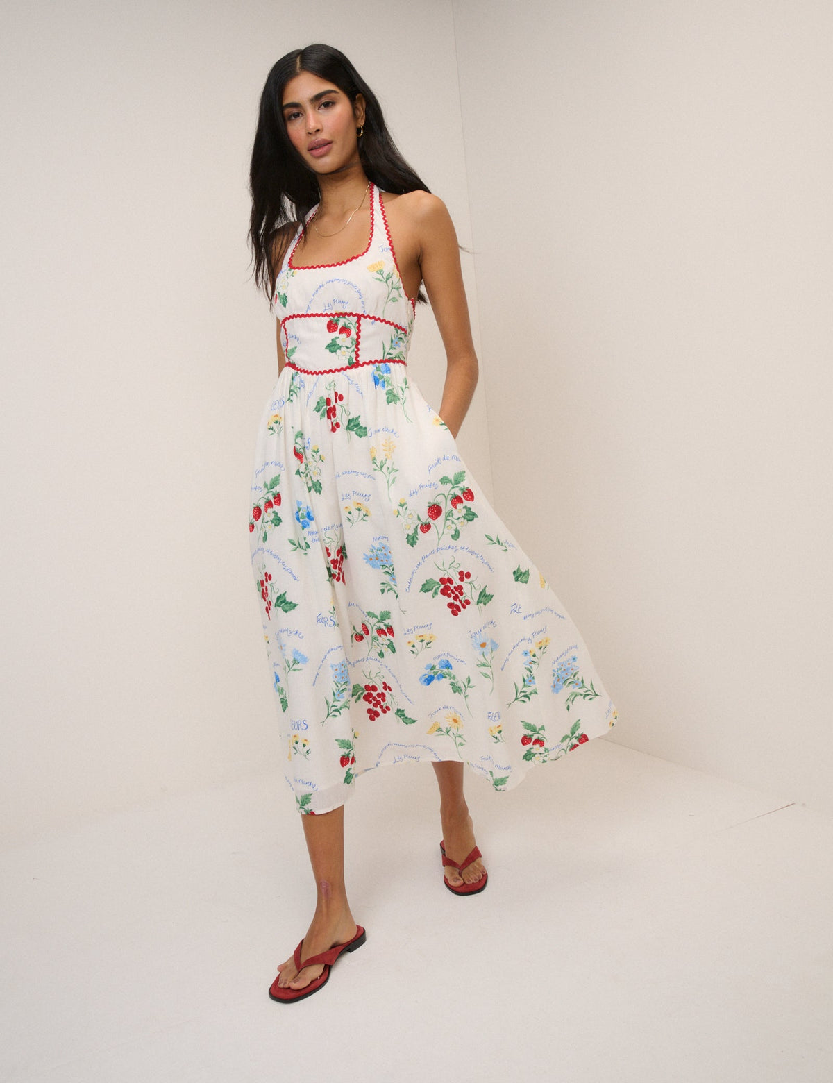 White Printed Halterneck Hallie Midi Dress