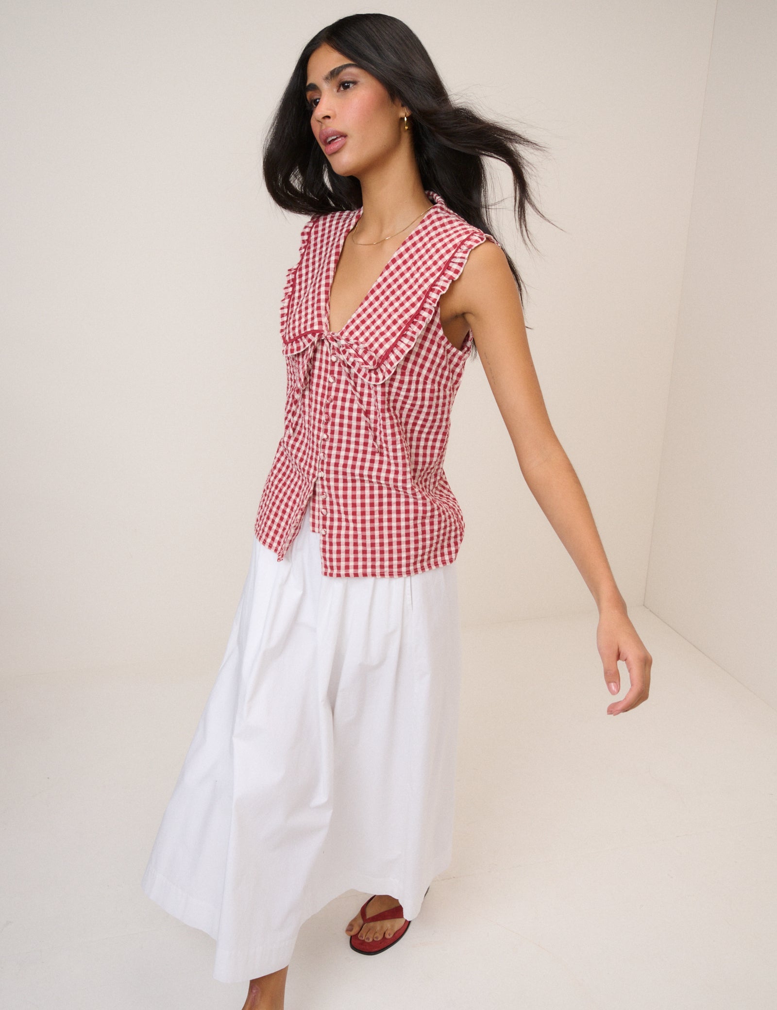 Red Gingham Peter Pan Collar Blouse