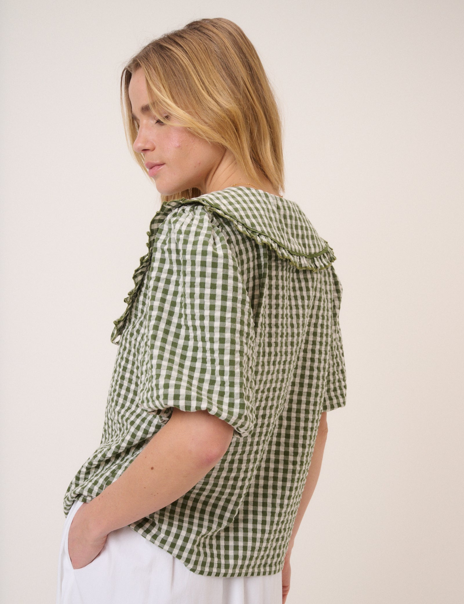 Green Gingham Peter Pan Collar Blouse