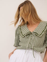 Green Gingham Peter Pan Collar Blouse