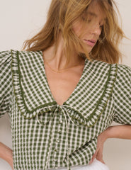 Green Gingham Peter Pan Collar Blouse
