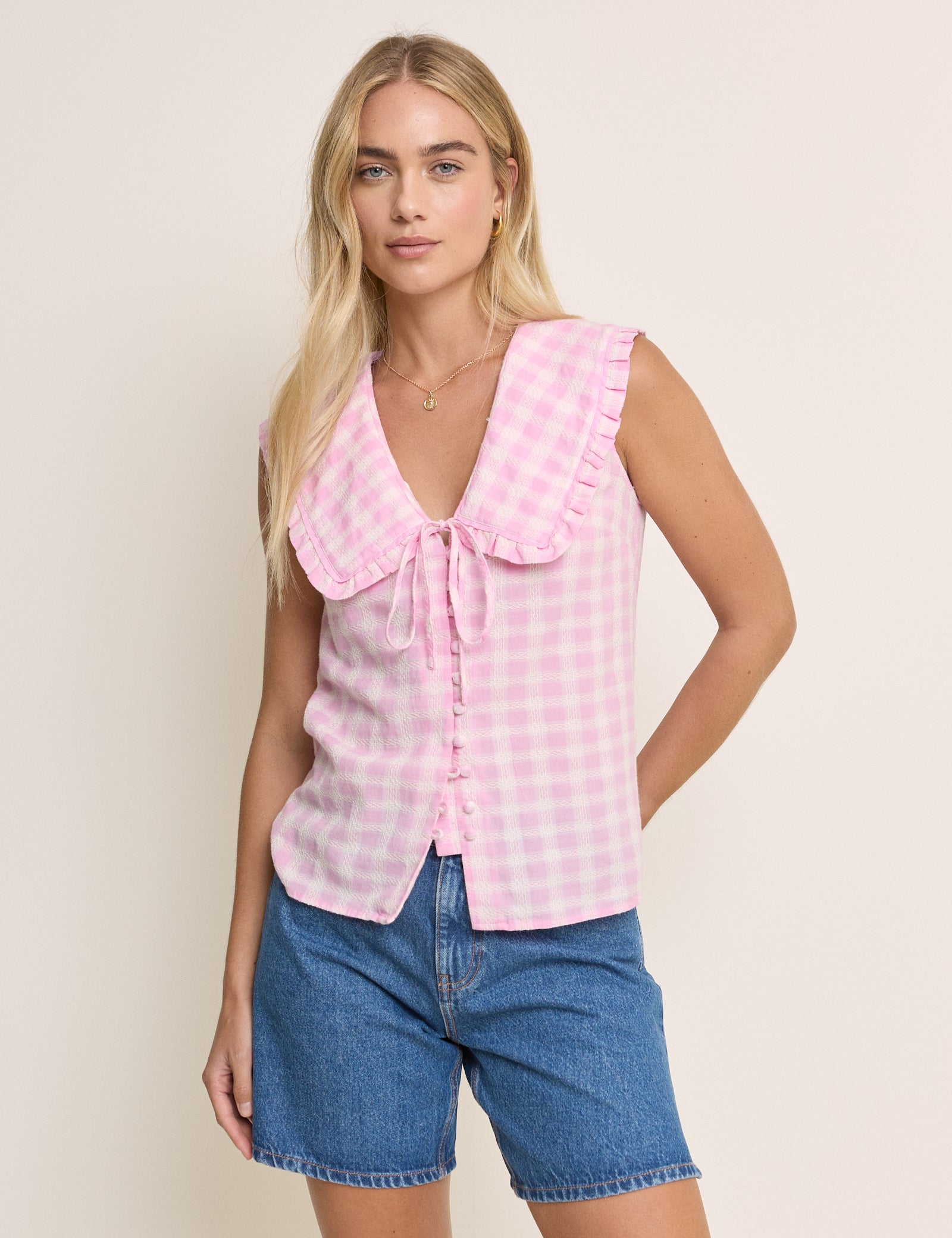 Blair Ruffle Collar Button Through