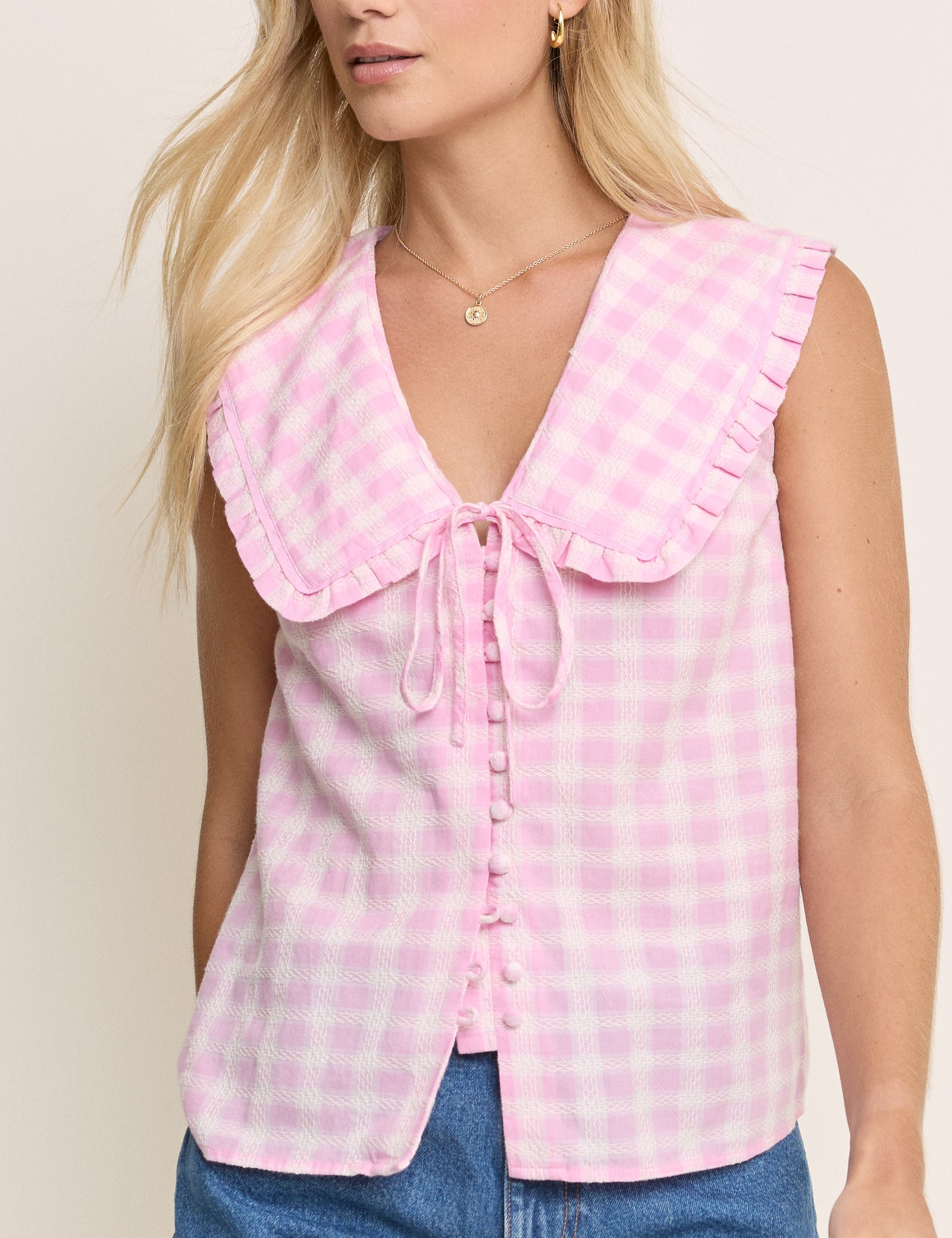 Blair Ruffle Collar Button Through