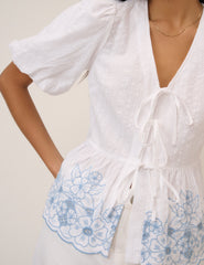 White Floral Embroidered Blouse