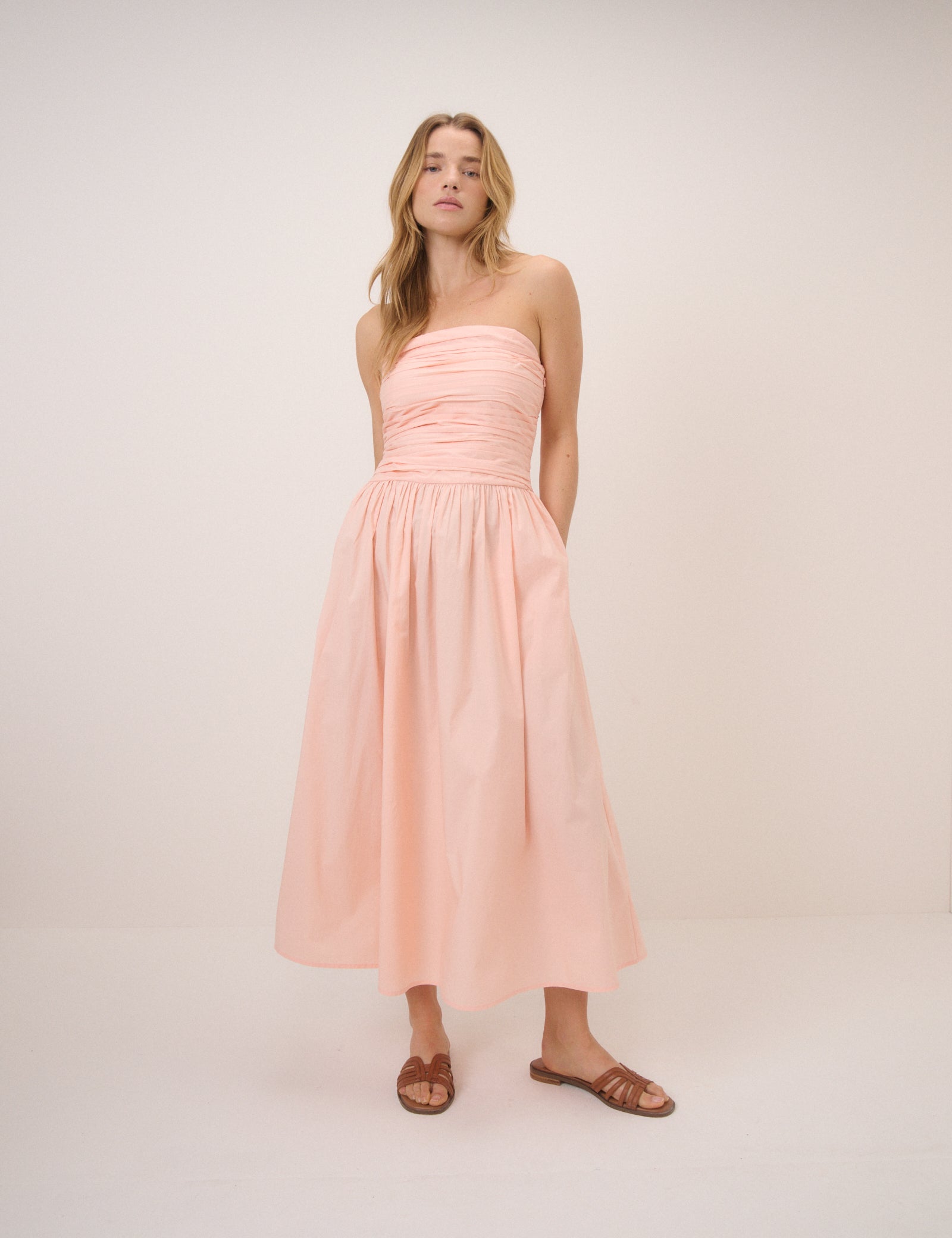 Coral Pink Bandeau Alice Midi Dress