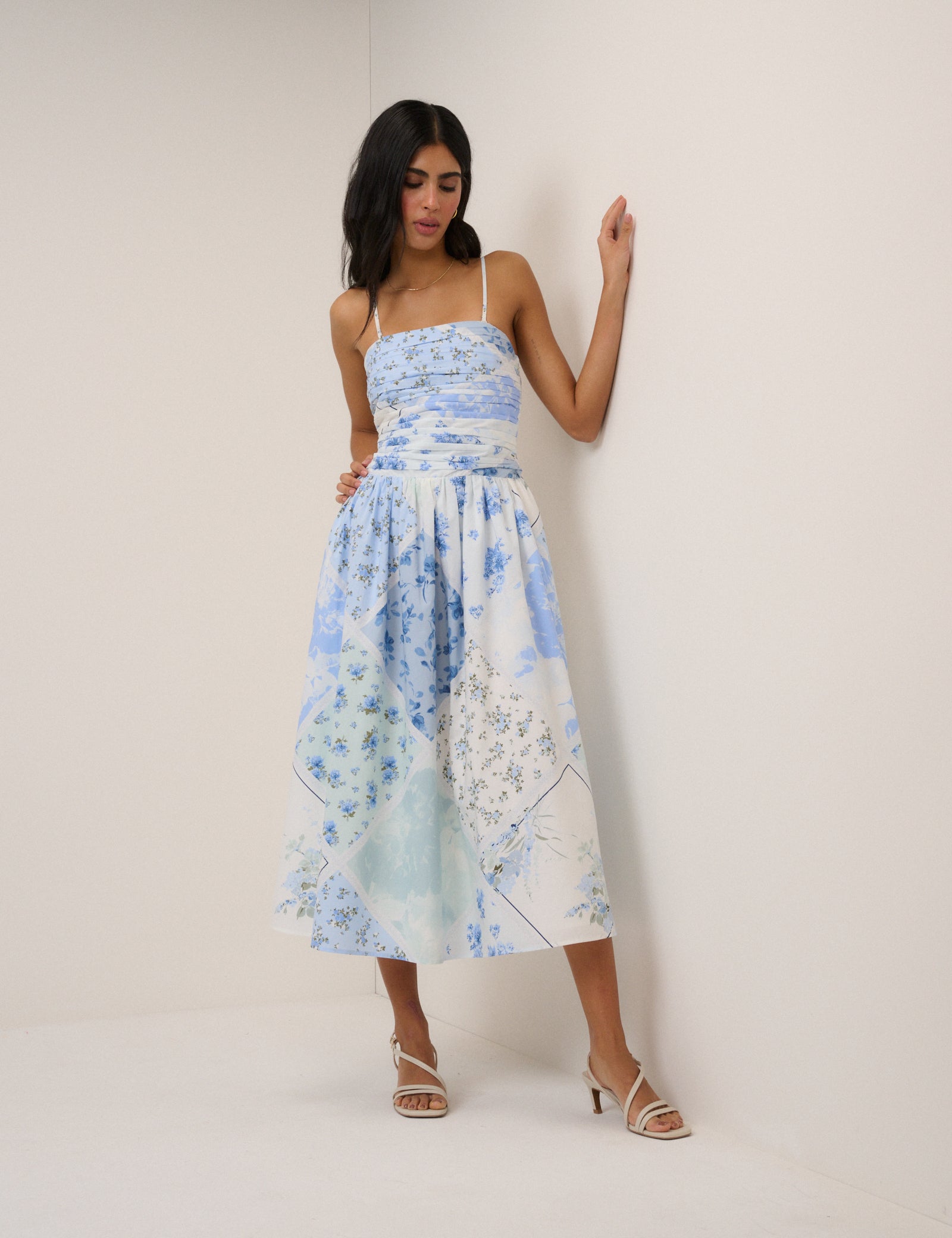 Blue Floral Bandeau Alice Midi Dress