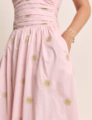 Pink Sun Embroidered Bandeau Alice Midi Dress