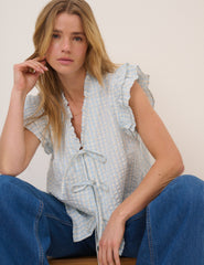 Blue Gingham Tie Front Blouse