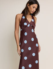 Brown Polka Dot Cali Halterneck Maxi Dress