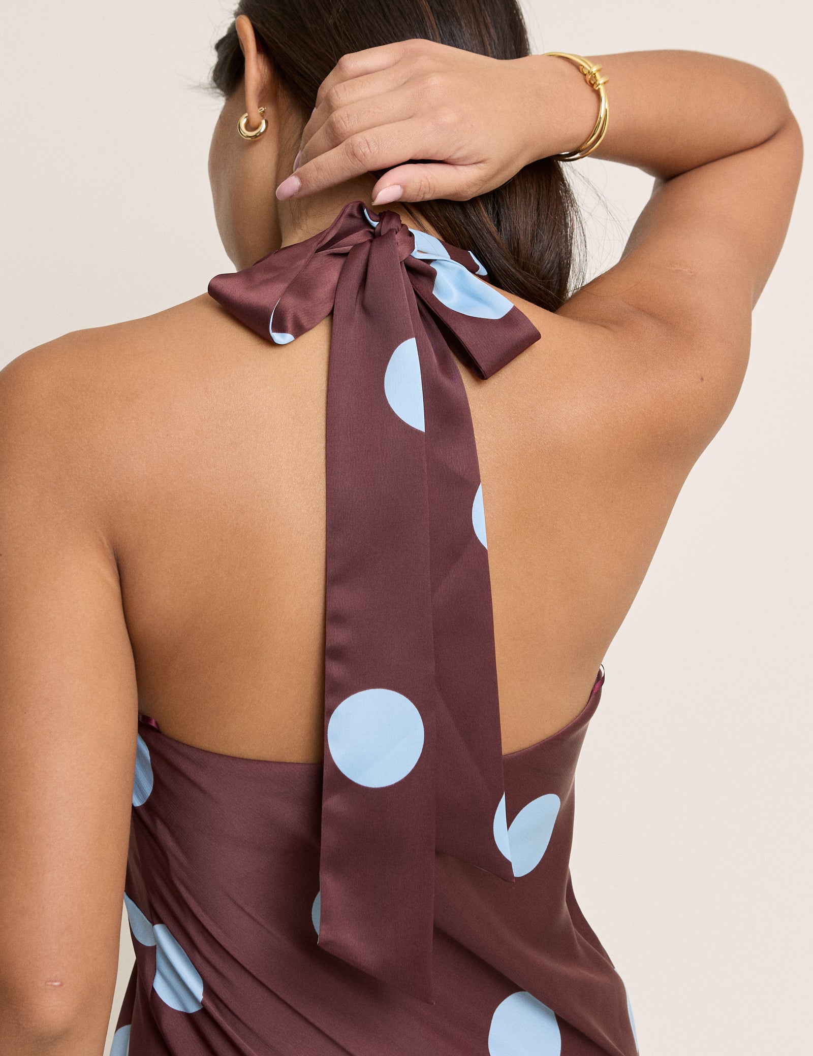 Brown Polka Dot Cali Halterneck Maxi Dress