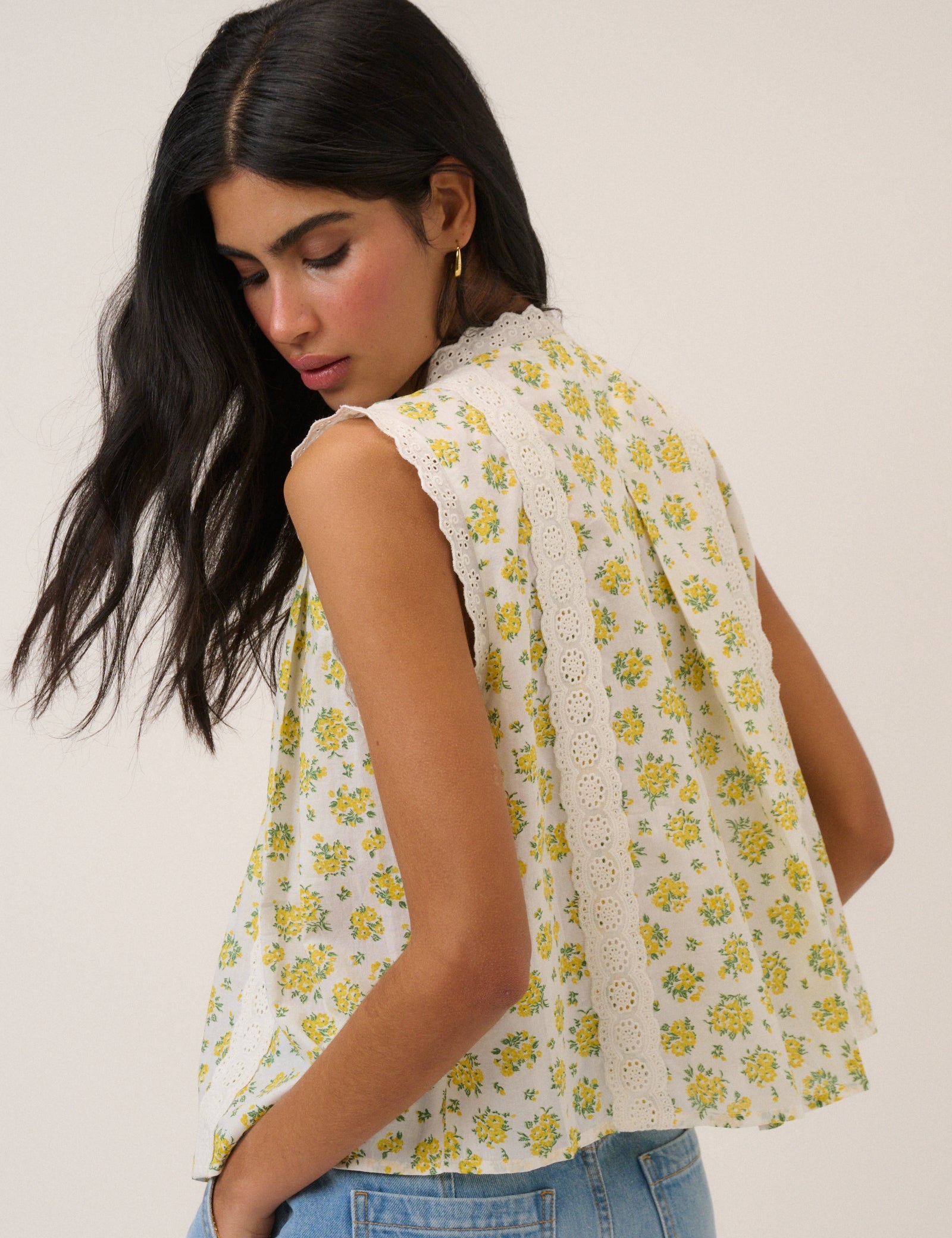 White Floral Broderie Anglaise Trim Blouse