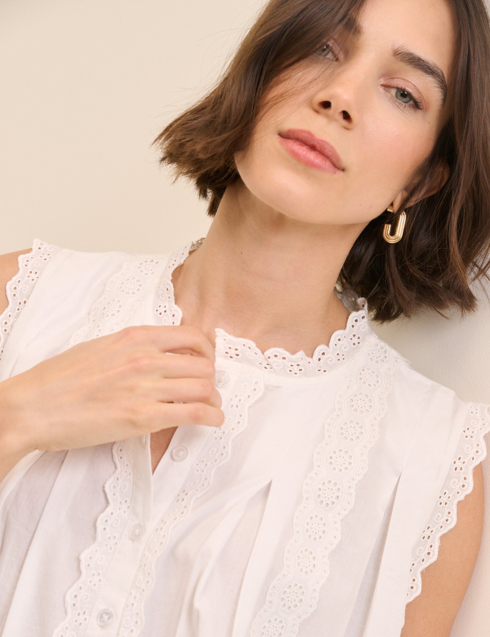 White Broderie Anglaise Trim Blouse