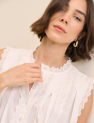 White Broderie Anglaise Trim Blouse