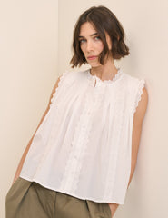 White Broderie Anglaise Trim Blouse