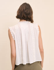 White Broderie Anglaise Trim Blouse