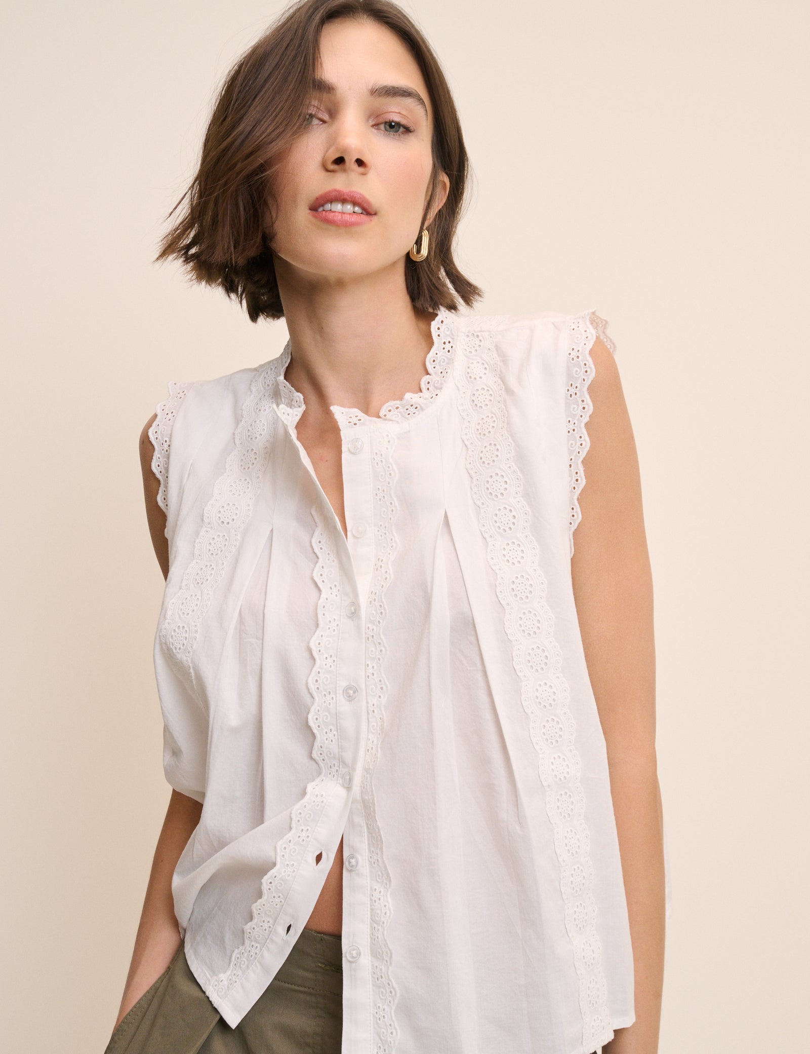 White Broderie Anglaise Trim Blouse