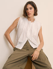 White Broderie Anglaise Trim Blouse