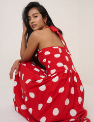 Red Polka Dot Halterneck Lilah Midi Dress