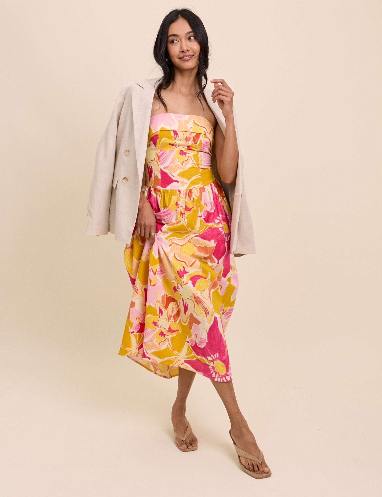 Pink Floral Fia Midi Dress