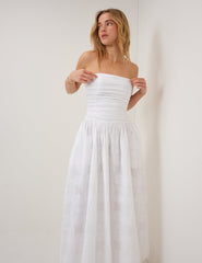 White Embroidered Bandeau Ariella Drop Waist Midi Dress