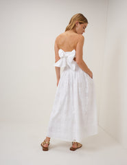 White Embroidered Bandeau Ariella Drop Waist Midi Dress