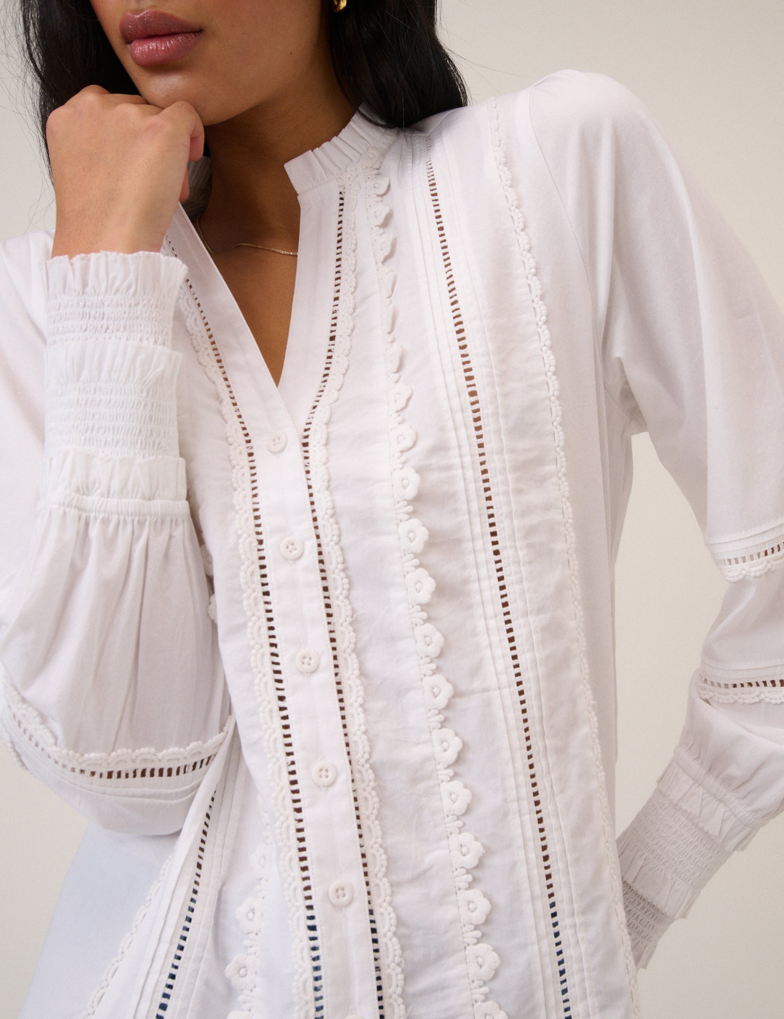 White Lace Trim Blouse