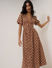 Brown Polka Dot Starlight Midi Dress