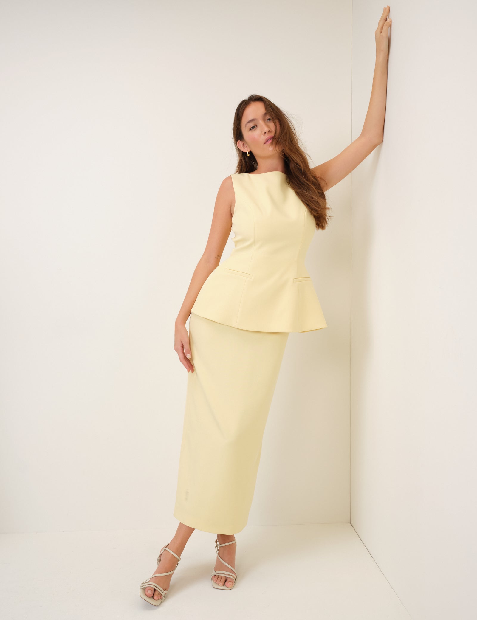 Butter Yellow Peplum Evah Maxi Dress
