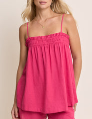 Pink Linen-Blend Ruched Bandeau Top