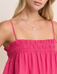Pink Linen-Blend Ruched Bandeau Top