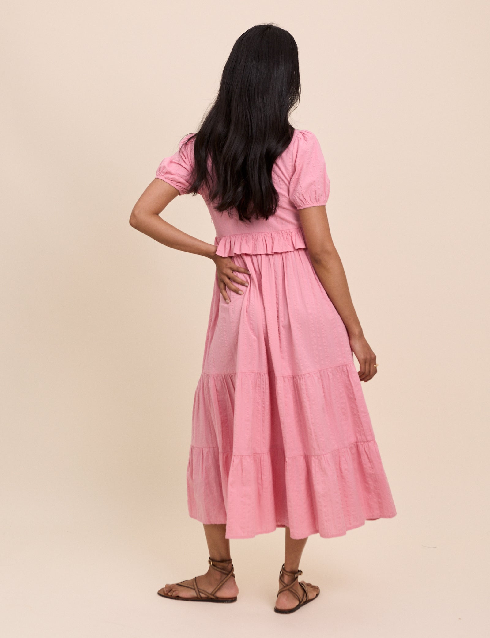 Light Pink Tiered Katie Midi Dress