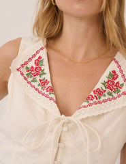 White Floral Collared Waistcoat