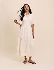 Cream Linen-Blend Dillon Shirt Dress