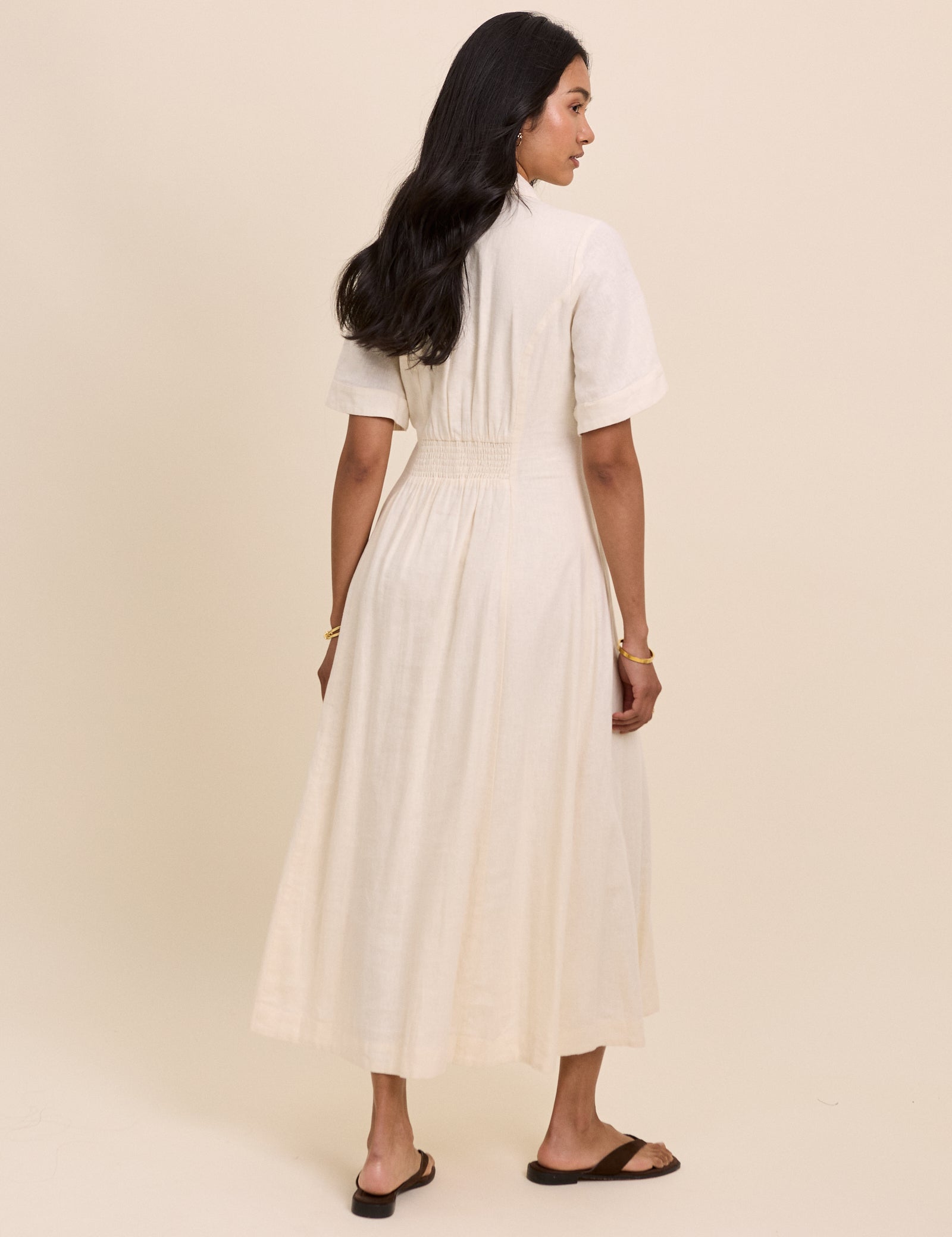 Cream Linen-Blend Dillon Shirt Dress