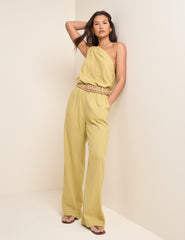 Sage Green Linen-Blend Fosse Trousers