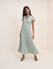 Mint Green Floral Bellinda Midi Dress