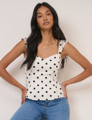 White Polka Dot Fitted Top
