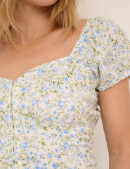 White Floral Sweetheart Neck