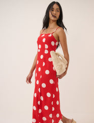 Red Polka Dot Linen-Blend Maddy Midi Dress