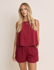 Red Linen-Blend Elasticated Waist Shorts