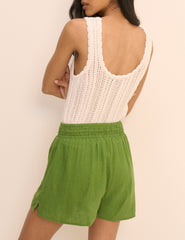 Green Linen-Blend Elasticated Shorts