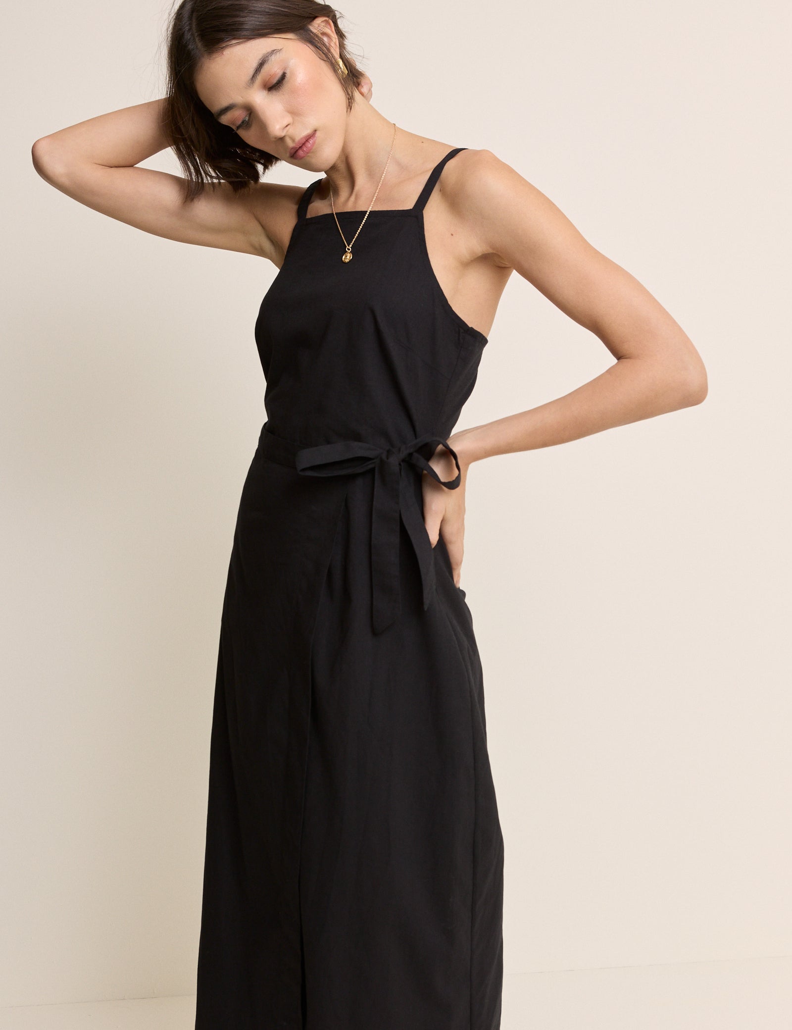 Black Square Neck Wrap Kourtney Midi Dress