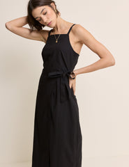 Black Square Neck Wrap Kourtney Midi Dress